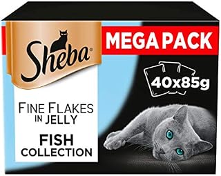 Sheba Fine Flakes Cat Food Pouches Fish Selection in Jelly, 85 g (Pack of 40)