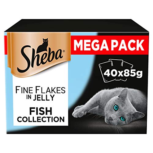 Sheba Fine Flakes Cat Food Pouches Fish Selection in Jelly, 85 g (Pack of 40)