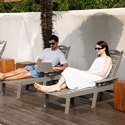 Ciokea Chaise Lounge For Outdoor, Patio Lounge Chair For Outside, Foldable Chaise Lounge Chair With 5 Positions, Plastic Lounge Chair For Pool Poolside Deck Beach Backyard Lawn, Grey #TOP1