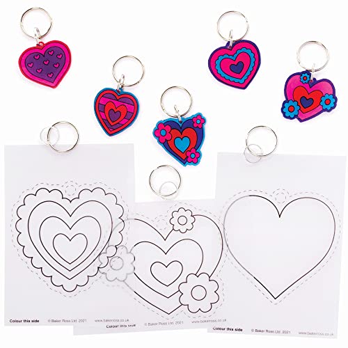Baker Ross - Baker Ross FC478 Lot de 10 porte-clés, en film rétractable, en forme de cœur, kit de bricolage pour enfants, à colorier et à suspendre le jour de la Saint-Valentin (FC478), taille M - -11%