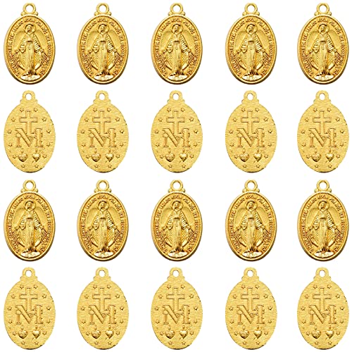 60Pcs Alloy Jesus Cross Our Lady Miraculous Medal Charms Floral Rosary Center Pendants Virgin Mary Charms For Diy Mother's Day Necklace Bracelets Jewelry Making(Gold) #TOP4