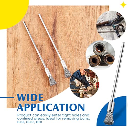 10 Pcs Wire Brush Extended Steel Cleaning End Brushes Pen Stainless Steel Wire Brush 3 Mm Mandrel Rust Paint Removal Bits Polishing Rotary Tool Accessories, 6 Mm End Brush #TOP4