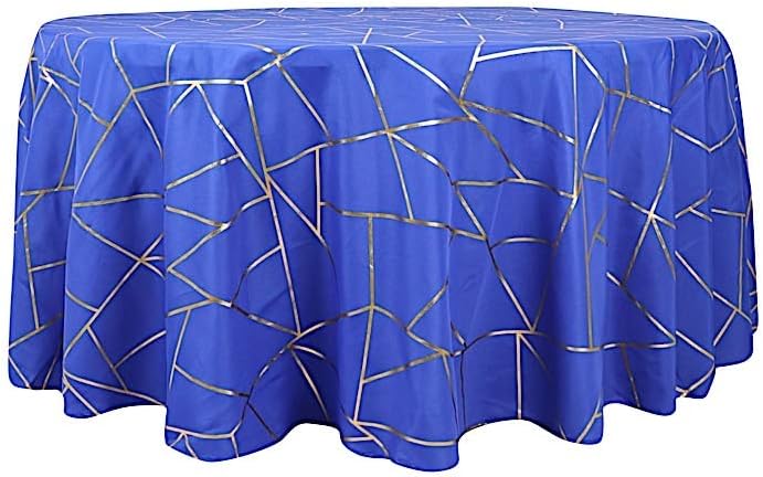 Mantel redondo de poliéster con diseño geométrico metálico dorado azul rey de 120 pulgadas, suministros para decoración de bodas, fiestas y catering