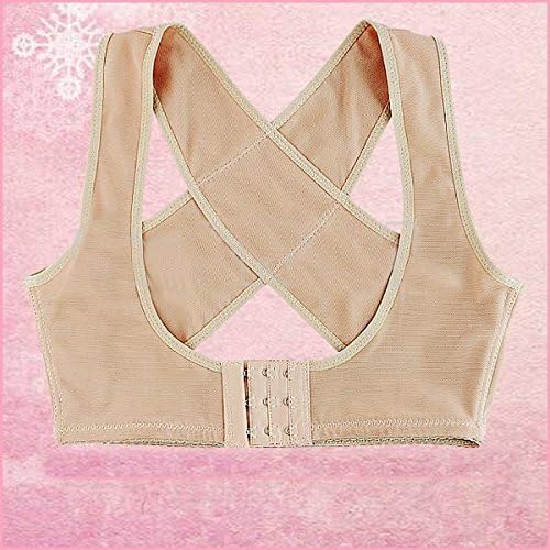 Chest Brace Up Prevent Humpback Correct Posture Corset Bra X Strap Vest (Large, Beige)