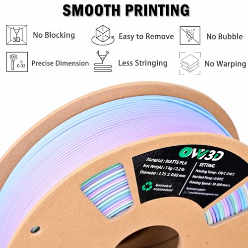Image of OVV3D Rainbow PLA Filament 1.75mm, PLA 3D Printer Filament Multicolor Color Changing Rainbow PLA Filament with Matte Macaron Blue Green Yellow Purple, 3D Printing Filament 3D Filament, 1kg / 2.2 lbs