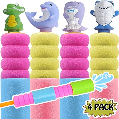 POKONBOY 4 Pack Foam Water Blaster Water Guns with Animal Models 15In Large Super Light Foam Water Shooter Toys Kids Summer Swimming Pool Beach Garden Water Toy 22 Feet Range