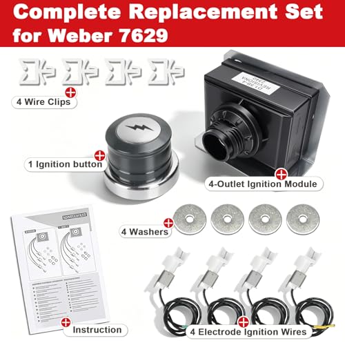 Image of DELSbbq 7629 Genesis Igniter Kit for Weber Genesis 300 Series Front-Control Grills E310 E330 S310 S320 S330, Grill Ignitor Module 4-Outlet Electrodes Replacement for Weber 88826 66836 7628