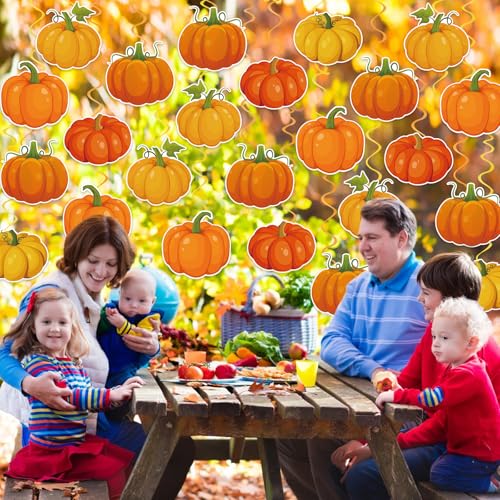 Image of 40Pcs Fall Pumpkin Hanging Swirl Decorations, Autumn Thanksgiving Pumpkin Ceiling Hanging Swirls Streamers Fall Hanging Decorations for Autumn Thanksgiving Harvest Party Decor
