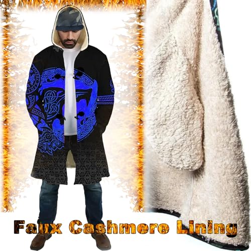 Viking Men's Winter Cloak Fenrir Wolf Thickened Warm Lambswool Hooded Parka Ragnarok Casual Jacket Outerwear2