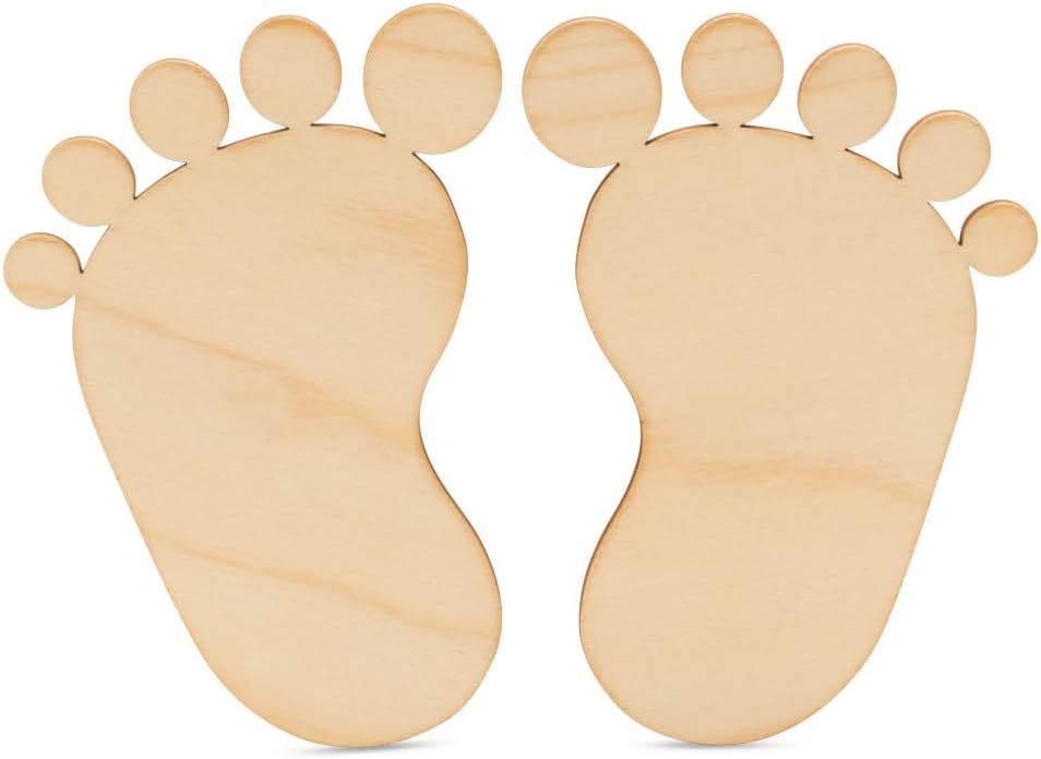 Pair of DIY Wood Baby Feet 2-inch, Pack of 1 Baby Announcement Sign Prop for Nursery Decor and Baby Shower Decorations, by Woodpeckers
