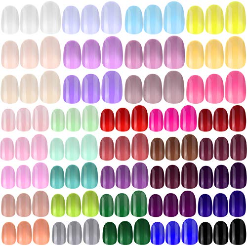 888 Pieces Colorful Short False Nails Short Oval Nail Tips Artificial Fake Nail Full Cover Coffin Press On Nails 37 Sets Full Cover Artificial Nails (Assorted Colors) #TOP7