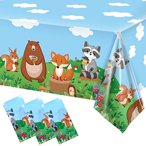 3 Pieces Woodland Tablecloth Woodland Creature Table Cloth Forest Animals Table Cover Wild One Plastic Tablecloths For Kids Boy Girl Gender Reveal Birthday Shower Party Supplies Decorations #TOP12