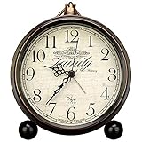 Cookadvan Vintage Alarm Clock, 5.2" European Style Classic Retro Small Silent Desk Clock, Battery Op