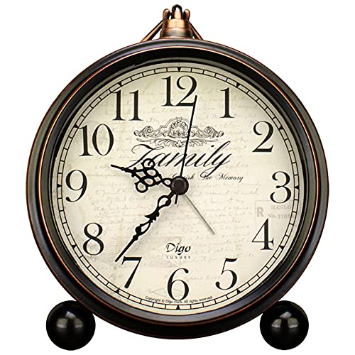 Cookadvan Vintage Alarm Clock, 5.2" European Style Classic Retro Small Silent Desk Clock, Battery Operated/Non-Ticking/Quartz Movement/Easy To Read, Suitable For Kids Bedroom Living Room (Black-2) #TOP4
