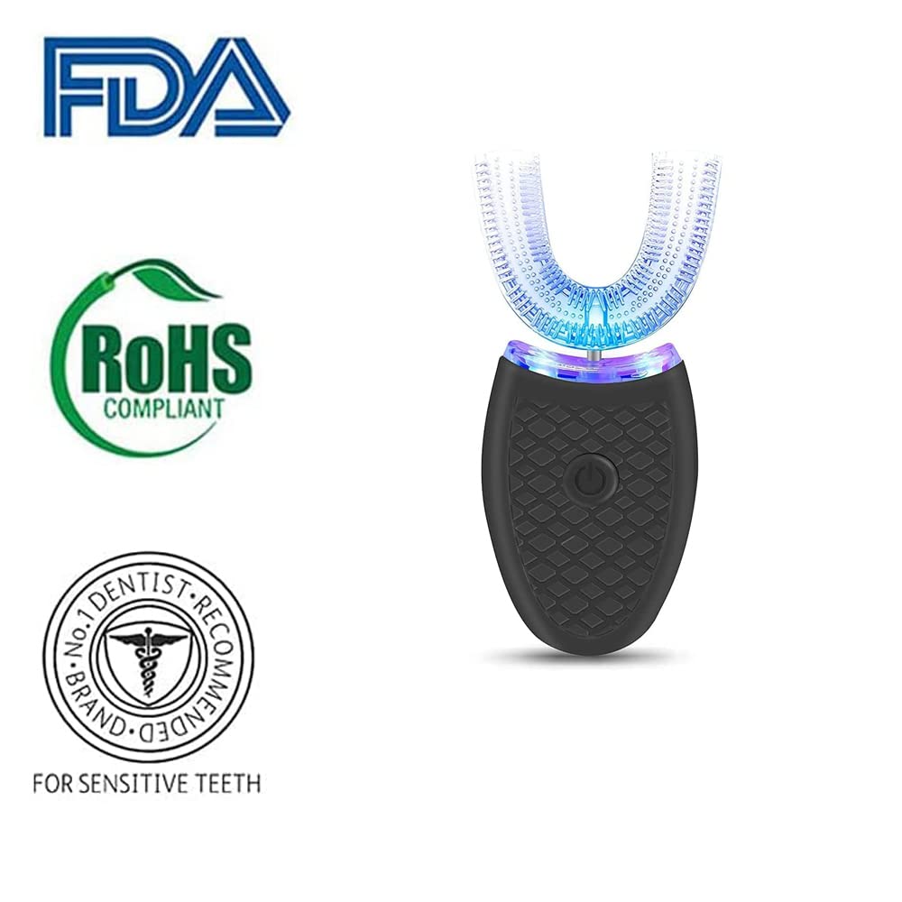 Snefe U Shaped Whole Mouth 360° Cleaning Teeth Whitening Hands Free Rechargeable IPX7 Waterproof,Black,SNEFEG90DM