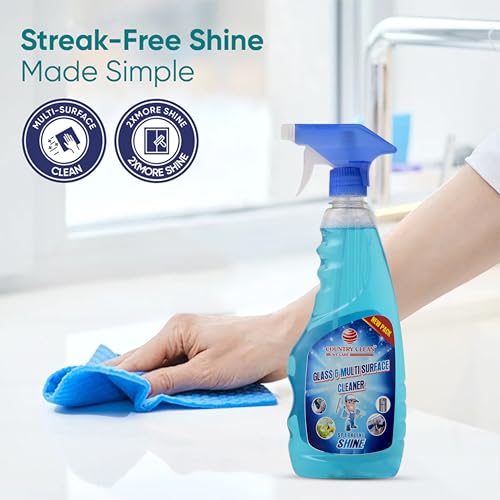 Image of Glass Cleaner Spray- 500 ml x 3 (Pack of 3) with Microfiber Cloth, Car Glass Cleaner Liquid and All Surface Solution for Car, Kitchen and Home Surfaces