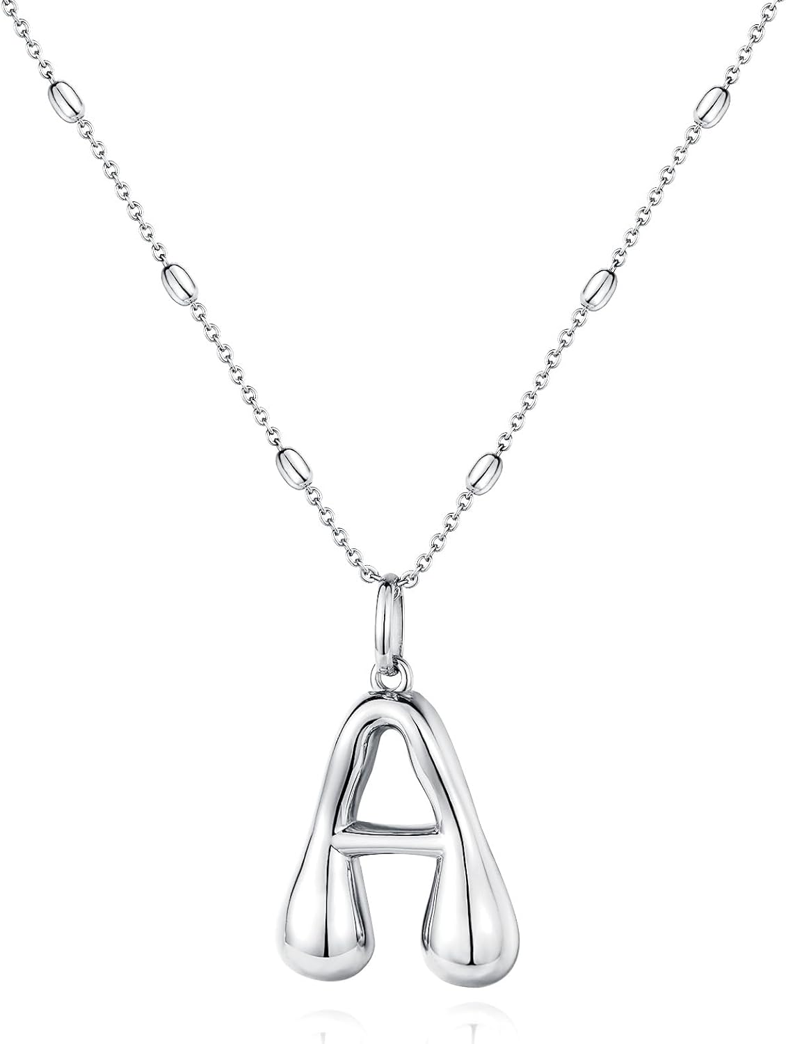 KissYan Bubble Letter Necklace,14K Gold Plated Personalized 3D Puffy Balloon Initial Pendant with Adjustable Bead Chain, Dainty Jewelry Gift for Women