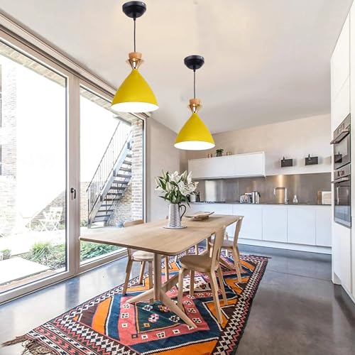 Image of Modern Yellow Dome Hanging Pendant Light for Ceiling, Aluminium, Antique Decor, E-27 Holder, (Bulb is not Included) Pack of 2