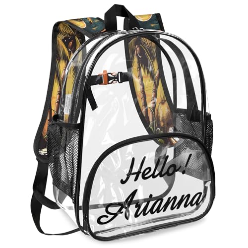 Beach Theme Personalized Large Clear Backpack Heavy Duty for Stadium Approved Custom Palm Trees PVC Transparent Backpack with Name See Through Bag for Concerts2