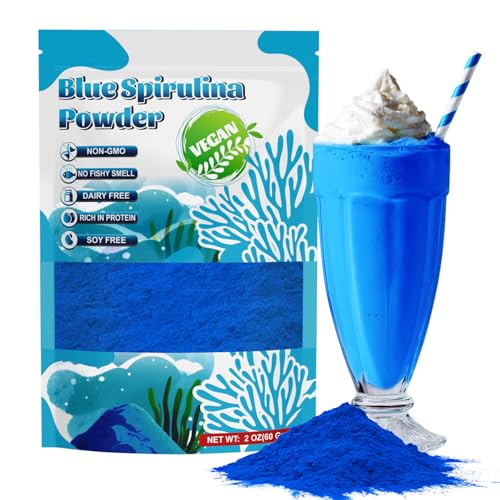 Blue Spirulina Powder 60g - No Additives Natural Food Colouring for Smoothies Yoghurt Drinks Baking Vibrant Blue Colour - Easy to Colour Non GMO Gluten-Free