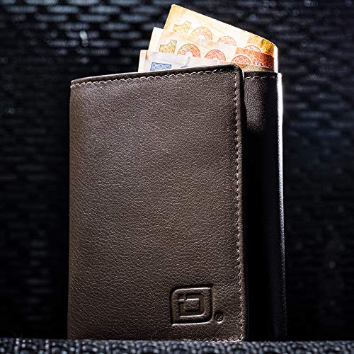 Image of ID Stronghold Men's Leather Trifold Wallet - RFID Blocking - Brown Wallet with Gift Box