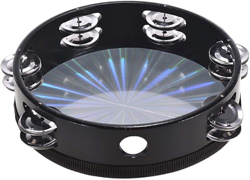 Miniatura 8 de Tambor de mano de madera de pandereta radiante de 810 pulgadas con jingles de doble fila, cabeza de tambor reflectante, instrumento de percusión