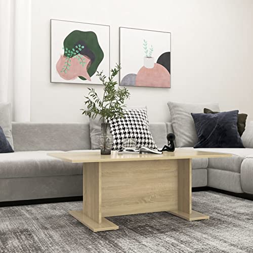 Snsowed Mesa de Centro, Mesa Baja Salon, Sofas Recepcion, Mesa Salon Centro, Mueble para Recepcion, de aglomerado Color Roble Sonoma 103,5x60x40 cm