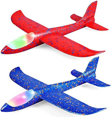 Toyly 2 Pack LED Airplane Toys,17.5" Large Throwing Foam Plane,2 Flight Mode Glider Plane,Outdoor Toy for Kids,Flying Toy for Kids,Gift Toys for Boys Girls 3 4 5 6 7 8 9 Year Old