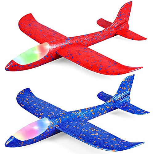 Toyly 2 Pack LED Airplane Toys,17.5" Large Throwing Foam Plane,2 Flight Mode Glider Plane,Outdoor Toy for Kids,Flying Toy for Kids,Gift Toys for Boys Girls 3 4 5 6 7 8 9 Year Old