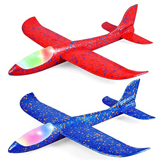 Toyly 2 Pack LED Airplane Toys,17.5" Large Throwing Foam Plane,2 Flight Mode Glider Plane,Outdoor Toy for Kids,Flying Toy for Kids,Gift Toys for Boys Girls 3 4 5 6 7 8 9 Year Old