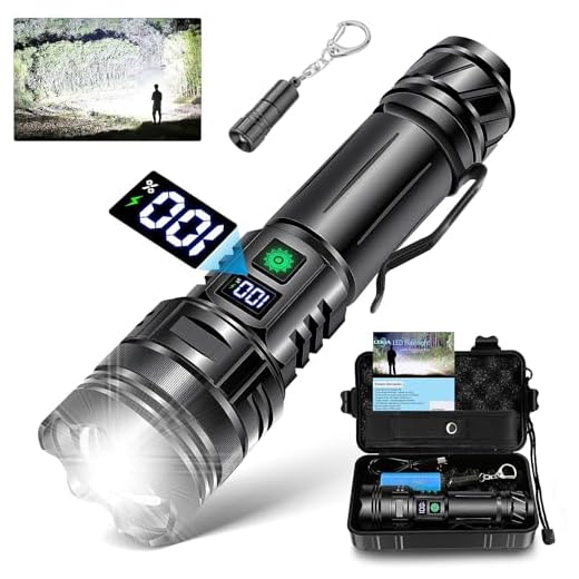 Linternas LED Alta Potencia Superbrillantes, Linterna LED Recargable USB-C Tácticas de 50000 Lúmenes, 5 Modos Funciona con 5000mAh Pilas, Linterna Impermeable IP67 con Zoom para Emergencias, Camping