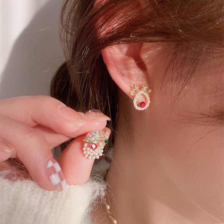 Christmas Earrings for Women,Sparkling Rhinestone Xmas Earrings Santa Hat Elk Stud Earrings Xmas Holiday Earring Christmas Jewelry Stocking Stuffers for Women - Image 3