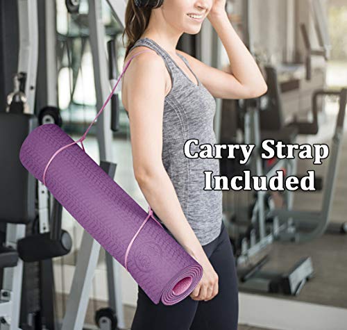 Iuga Yoga Mat Non Slip Textured Surface, Reversible Dual Color, Eco Friendly Yoga Mat With Carrying Strap, Thick Exercise & Workout Mat For Yoga, Pilates And Fitness (72"X 24"X 6Mm) (Purple/Pink) #TOP4