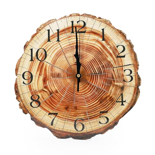 CEWROM Zegar ścienny, 30 cm, pierścień roczny, zegar ścienny, drewno, kształt drzewa, styl dworkowy, brązowy, bezgłośny, bez odgłosów tykania, dekoracja w stylu vintage, retro, do salonu, sypialni