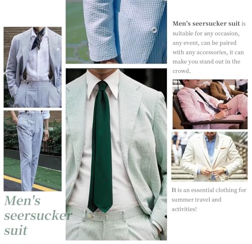 Wehilion Men 2 Pieces Seersucker Suit Casual 2 Button Slim Fit Striped Suits for Men Summer Wedding Prom Suit Jacket Pants4