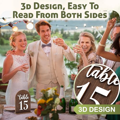 Woodamore Rustic Wedding Table Numbers 1-15 With Stand - Wooden Table Numbers For Wedding Reception, Arch Table Number Sign With Holder For Party, Restaurant Centerpieces Bridal Shower Decorations - Thumbnail 4