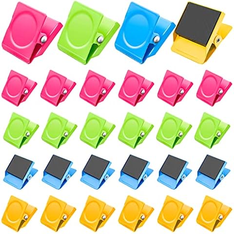 DIYSELF 24 Pack Magnetic Clips Heavy Duty, Magnet Clips for Fridge, Whiteboard, Office, Refrigerator Magnets No Scratch Clip Magnets for Hanging Photos, Fridge Magnet Clips Cover