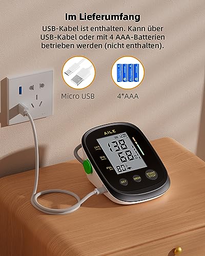 AILE Blutdruck Messgerät für den Heimgebrauch,Oberarm-blood pressure monitor,vollautomatisches Blutdruckmessgerät große Manschette(22-42cm)2 * 99 Speicher,Einfach zu bedienen