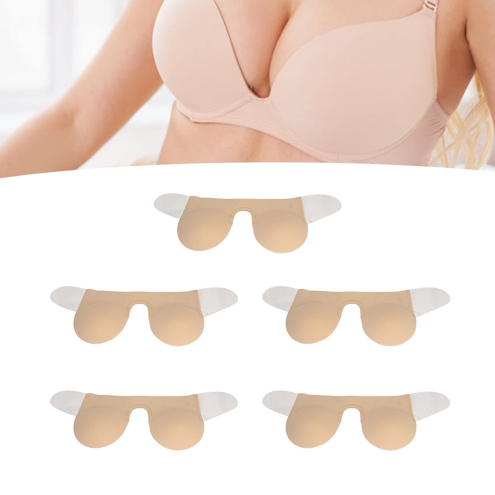 u forme de soutien-gorge sans bretelles pour les femmes, Silicone Deep Play Push Up Adhesive Bra, 5pcs Sticky Bra pour le mariage (C)