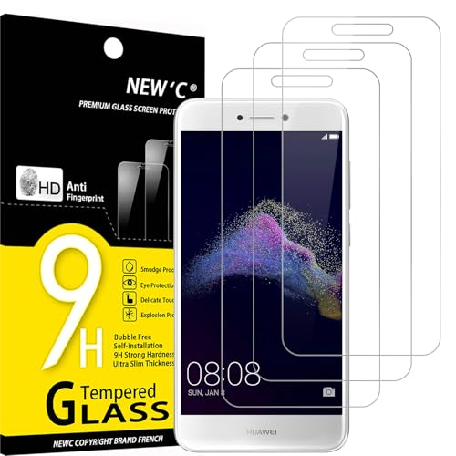 NEW'C 3 Piezas, Protector Pantalla para Huawei P8 Lite 2017, Cristal templado Antiarañazos, Antihuellas, Sin Burbujas, Dureza 9H, 0.33 mm Ultra Transparente, Ultra Resistente