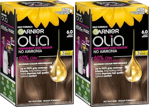Garnier, Permanent Hair Colour, Ammonia Free and Nourishing, Olia, 6.0 Light Brown (Pack of 2)