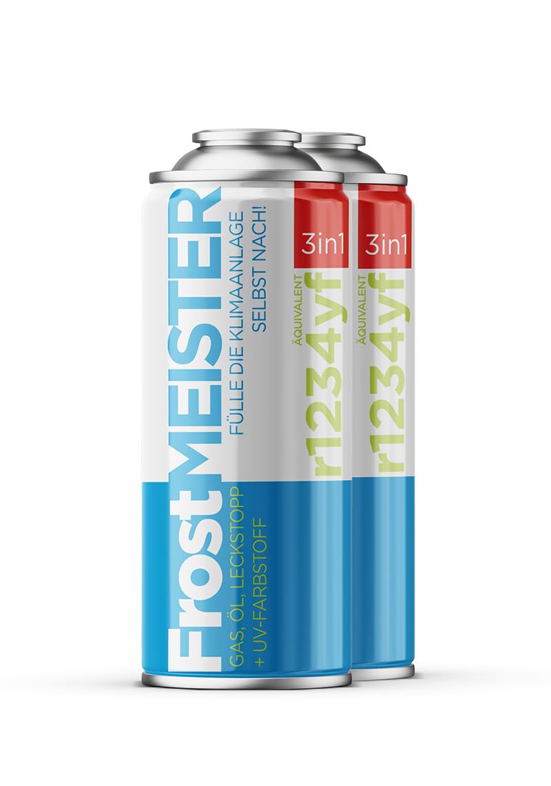 Kit Ricarica Aria Condizionata Auto FrostMEISTER 3 In 1 - Per R1234yf (dal 2017), 2 Barattoli Da 400 Ml