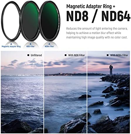 Neewer 72mm 5 in 1 Magnetic Lens Filter Kit with Black Diffusion 1/4 Filter+Soft GND8+ND8+ND64 Filter&Magnetic Adapter Ring, HD Optical Glass/Water Repellent/30 Layers Nano Coatings/Scratch Resistant
