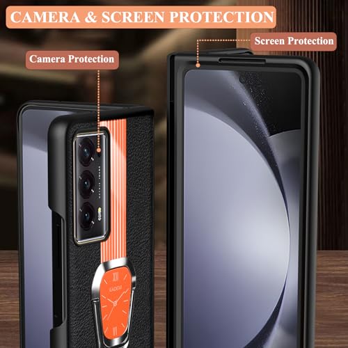 Coque Honor Magic V2 5G antichoc en cuir orange pour éviter les rayures de charnière - 7