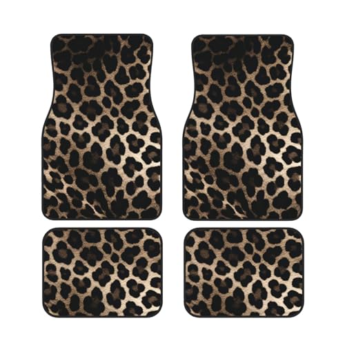 Tapis de sol voiture universels robustes : lot de 4 tapis avant arrière motif léopard