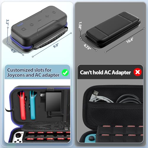 Image of OIVO Switch Case Compatible with Nintendo Switch /OLED Model, Large Switch Carry Case for Joycon and EU Power Supply, Hard Switch OLED Case with Storage for 20 Switch Games & Switch Accessories, Blue