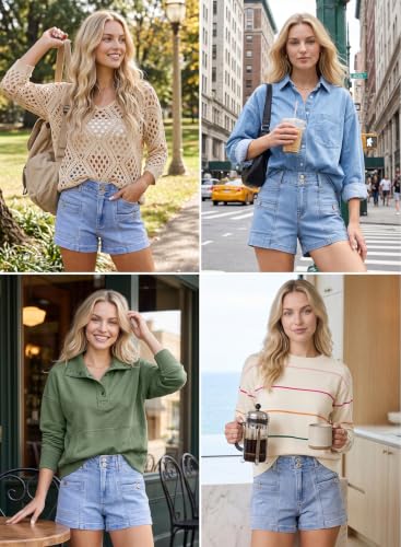 Image of Astylish Women's High Waisted Stretchy Jean Shorts Trendy Denim Shorts