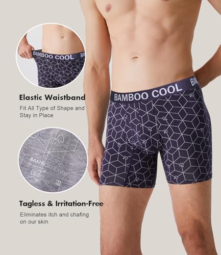 Image of BAMBOO COOL Men's Underwear Boxer Briefs Fly with Built-in 3D Pouch Comfortable Cool Underwear for Men 4 Pack