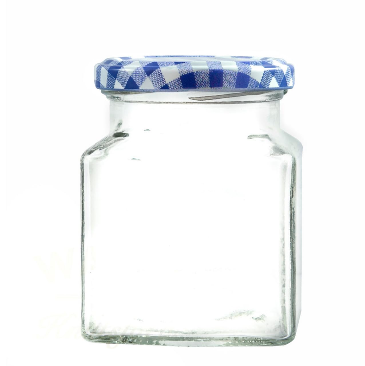 Wares Of Knutsford Blue Gingham Lid 12 X 282Ml Square Glass Jar (Pack Of 12, )