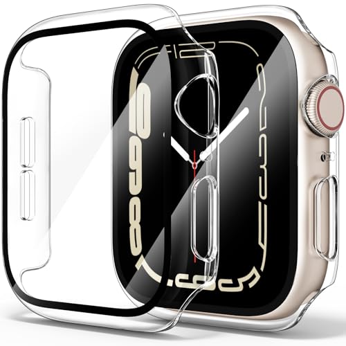 Amzpas 【2 PEZZI】 Cover per Apple Watch SE 40mm Series 6/ Series 5/ Series 4 40mm con Vetro Temperato,Copertura Completa Custodia Rigida HD Clear Pellicola Protettiva (Trasparente*2)